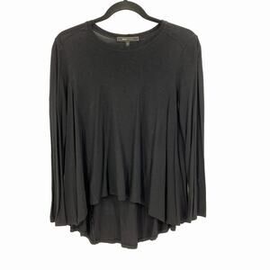 BCBGMaxazria High-low Flowy Top Womens Sz Small Long Sleeve Black Crew Neck